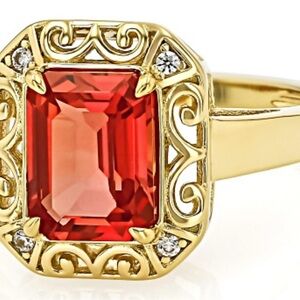 Orange Lab Sapphire W Zirconia 18k Over Sterling Silver Ring Size 10